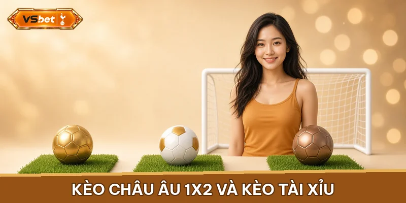Ba quả bóng ba màu đặt trên ba ô cỏ cạnh khung thành